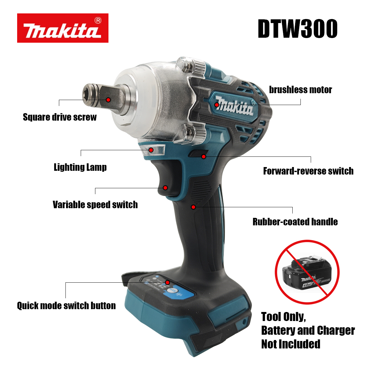 Power Tools Makita Set - Makita DTW300 18V Werkzeugset Bürstenloser Akku-Schlagschrauber