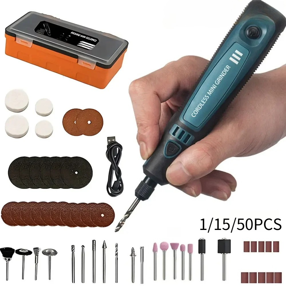 Power Tools For Woodworking - USB-Akku-Elektroschleifer, tragbares Gravurwerkzeug-Set, 1/15/50-teilig, für Jade-Polierarbeiten,